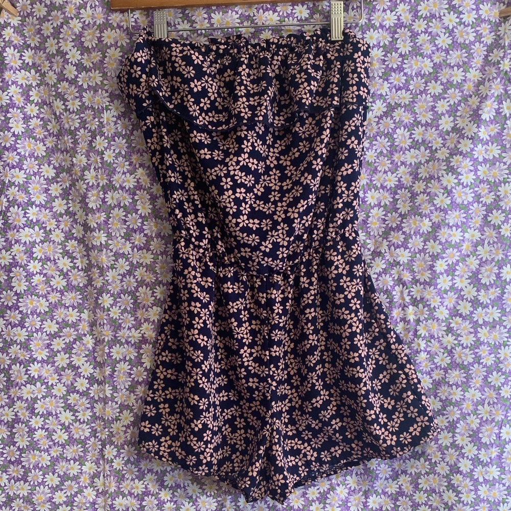 Navy dark blue and pink floral romper💙💗